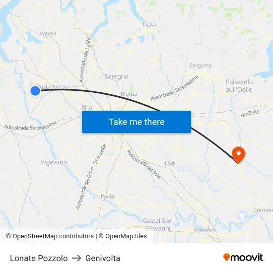 Lonate Pozzolo to Genivolta map