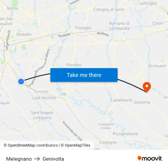 Melegnano to Genivolta map