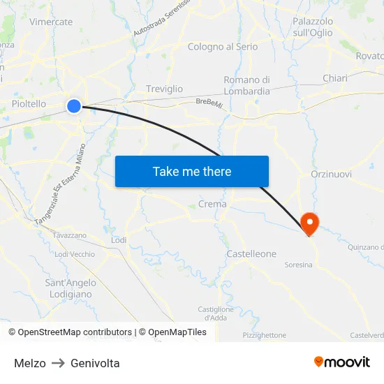 Melzo to Genivolta map