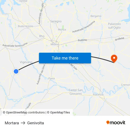 Mortara to Genivolta map