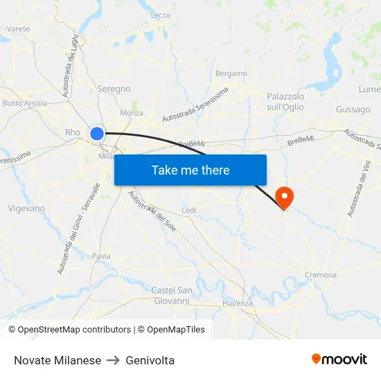 Novate Milanese to Genivolta map