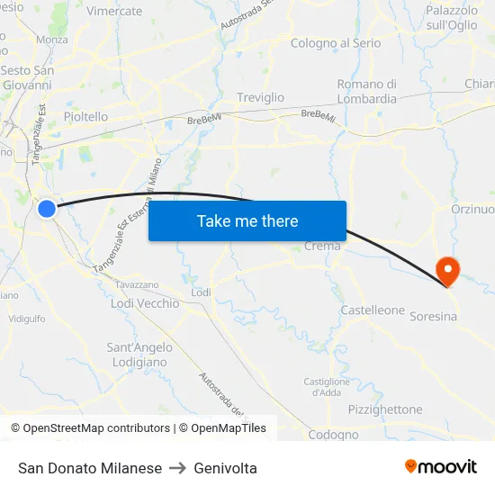 San Donato Milanese to Genivolta map