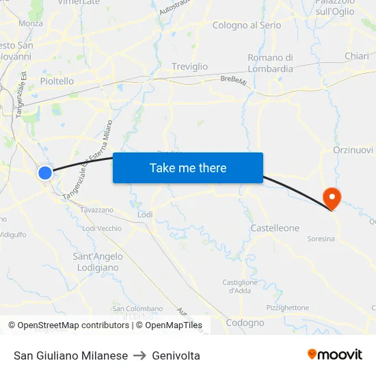 San Giuliano Milanese to Genivolta map
