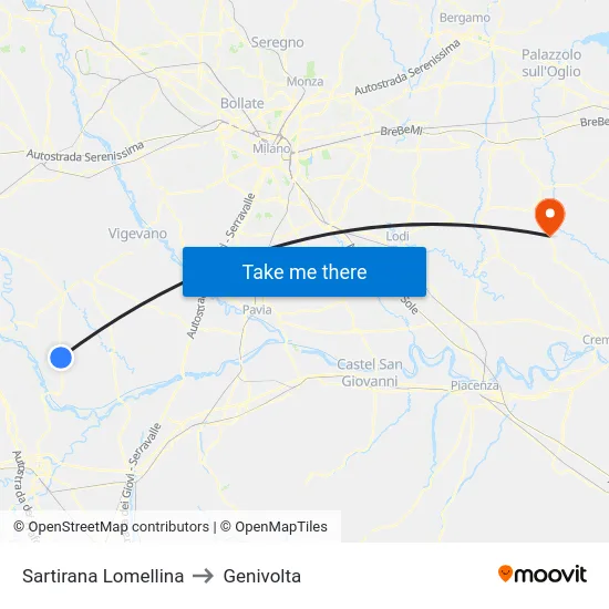 Sartirana Lomellina to Genivolta map