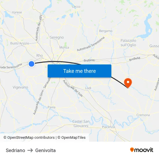 Sedriano to Genivolta map