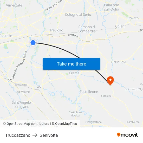 Truccazzano to Genivolta map