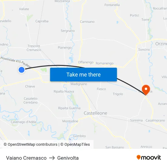Vaiano Cremasco to Genivolta map