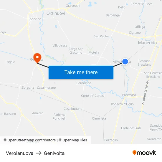 Verolanuova to Genivolta map