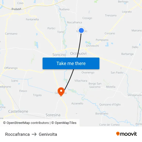 Roccafranca to Genivolta map