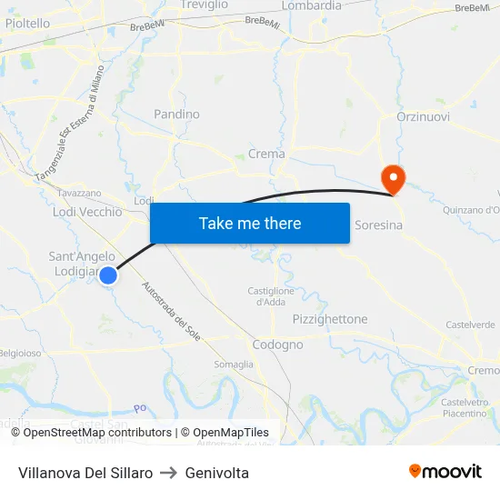 Villanova Del Sillaro to Genivolta map