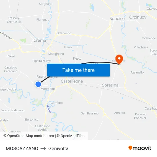 Moscazzano to Genivolta map