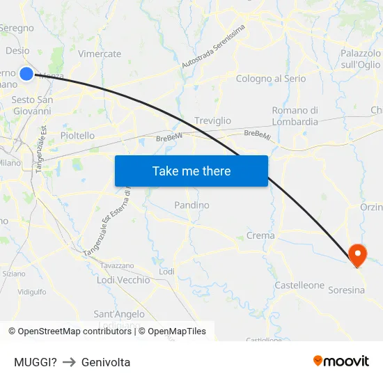 Muggiò to Genivolta map