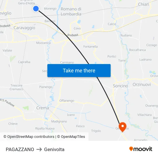 Pagazzano to Genivolta map