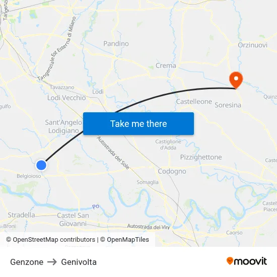 Genzone to Genivolta map