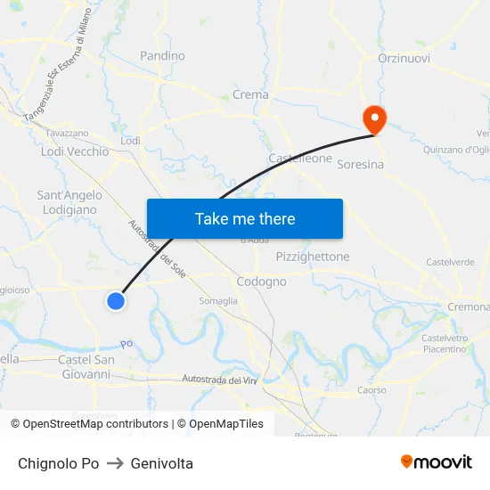 Chignolo Po to Genivolta map