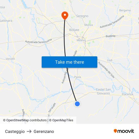 Casteggio to Gerenzano map