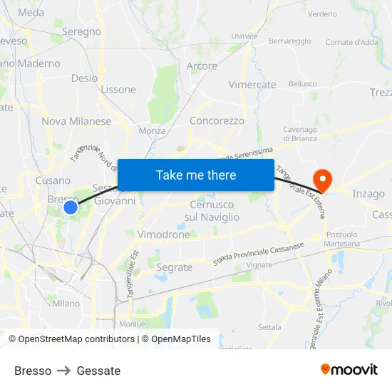 Bresso to Gessate map