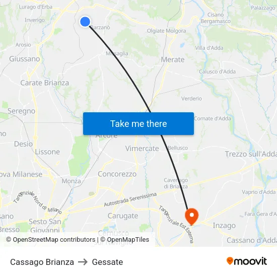 Cassago Brianza to Gessate map