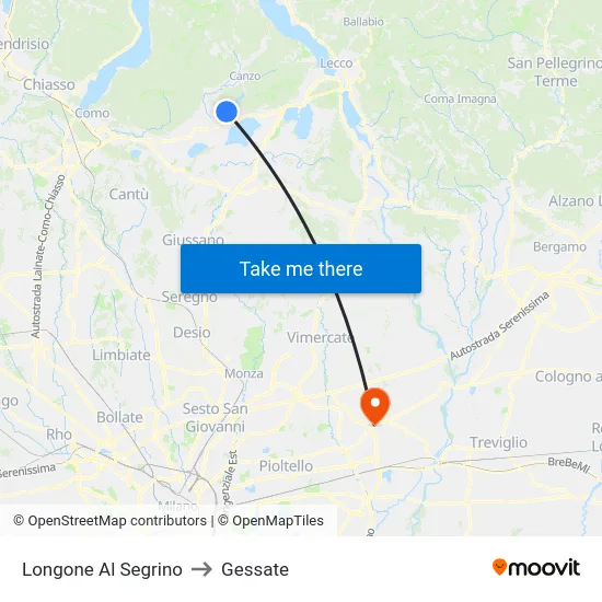 Longone Al Segrino to Gessate map