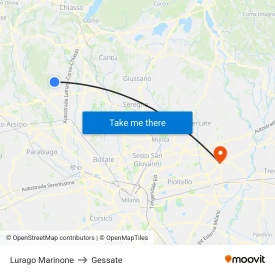 Lurago Marinone to Gessate map