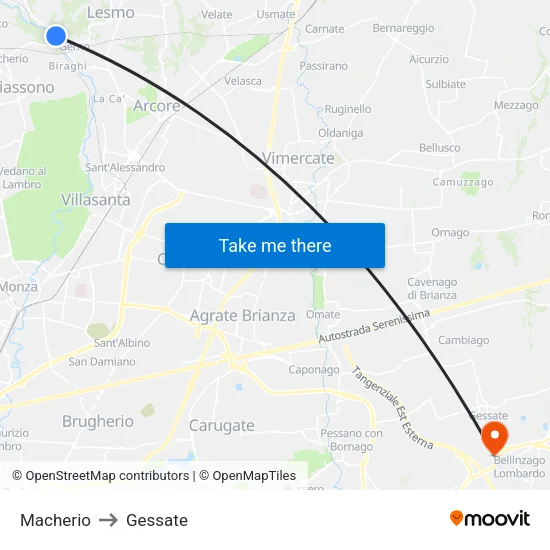 Macherio to Gessate map