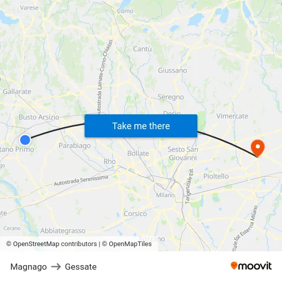 Magnago to Gessate map
