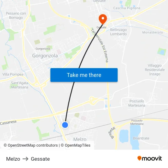 Melzo to Gessate map