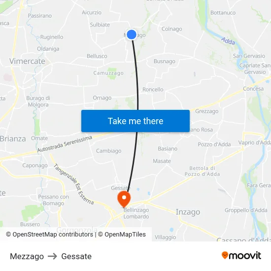 Mezzago to Gessate map