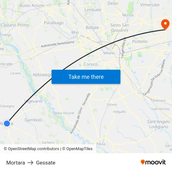 Mortara to Gessate map