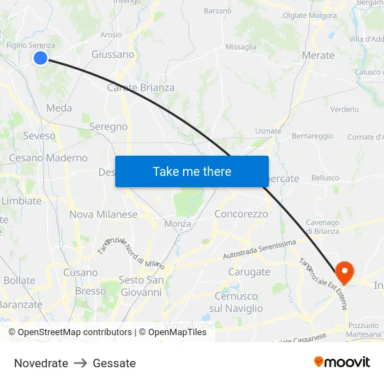 Novedrate to Gessate map