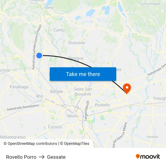 Rovello Porro to Gessate map