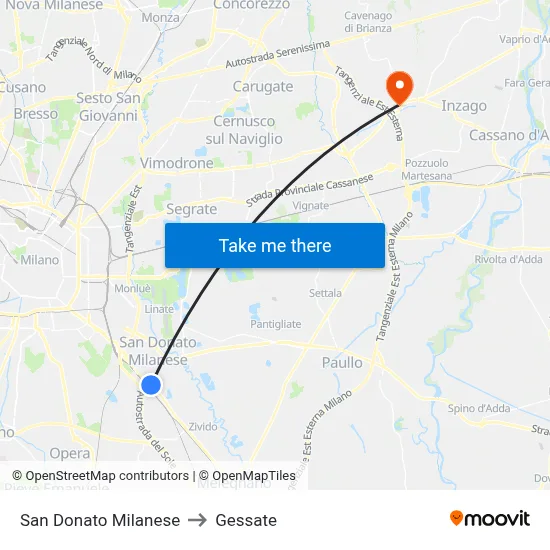 San Donato Milanese to Gessate map