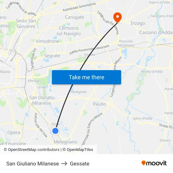 San Giuliano Milanese to Gessate map