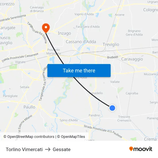 Torlino Vimercati to Gessate map