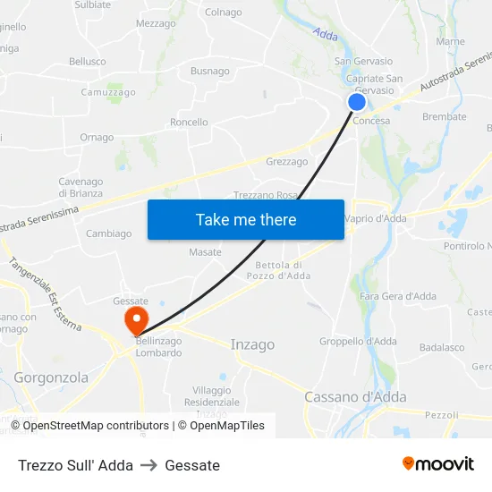 Trezzo Sull' Adda to Gessate map