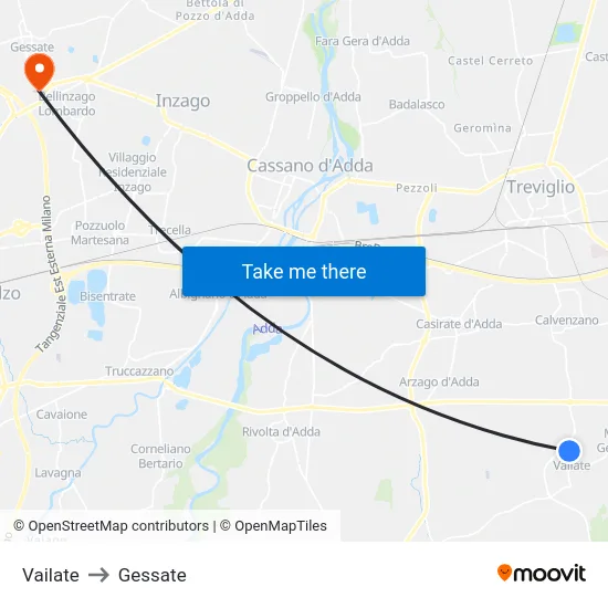 Vailate to Gessate map