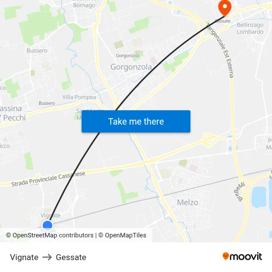 Vignate to Gessate map