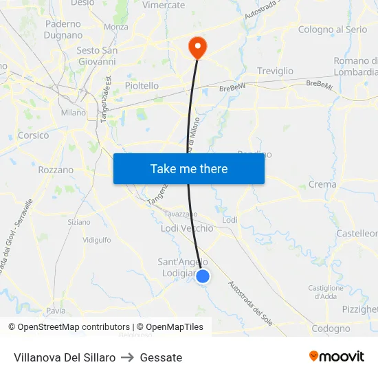 Villanova Del Sillaro to Gessate map