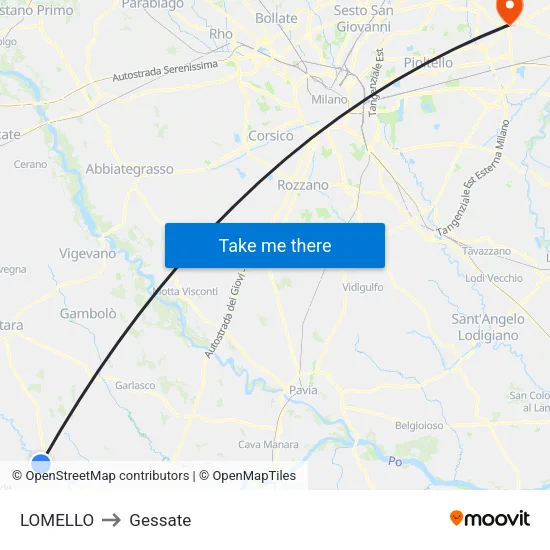 Lomello to Gessate map