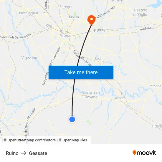 Ruino to Gessate map