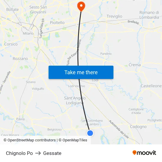 Chignolo Po to Gessate map