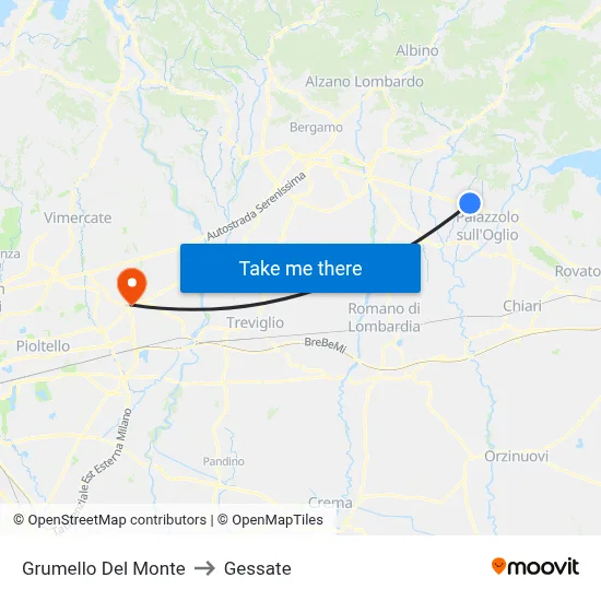 Grumello Del Monte to Gessate map