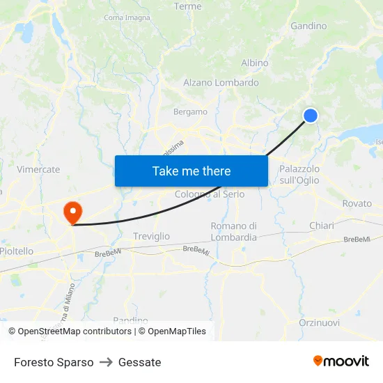 Foresto Sparso to Gessate map
