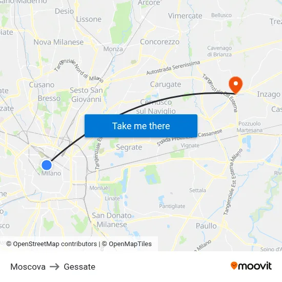 Moscova to Gessate map