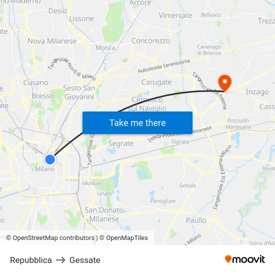 Repubblica to Gessate map