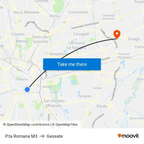 P.ta Romana M3 to Gessate map