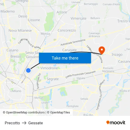 Precotto to Gessate map
