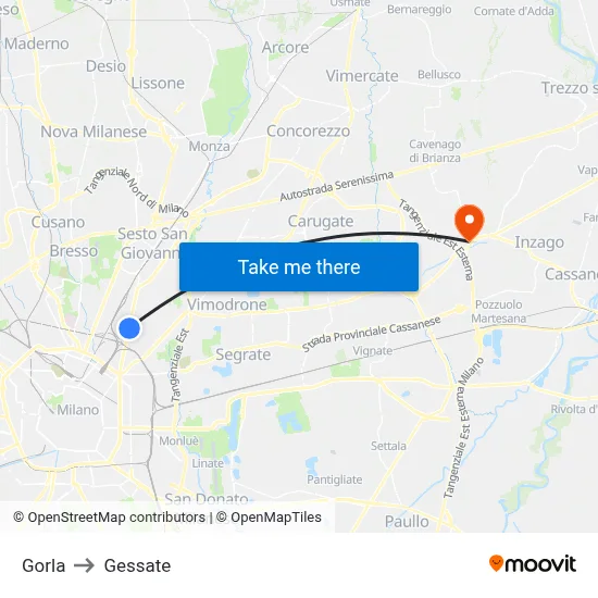 Gorla to Gessate map