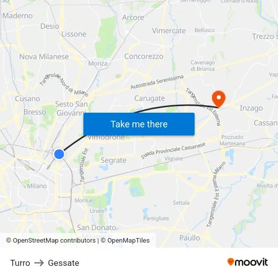 Turro to Gessate map