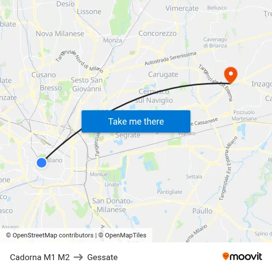 Cadorna M1 M2 to Gessate map